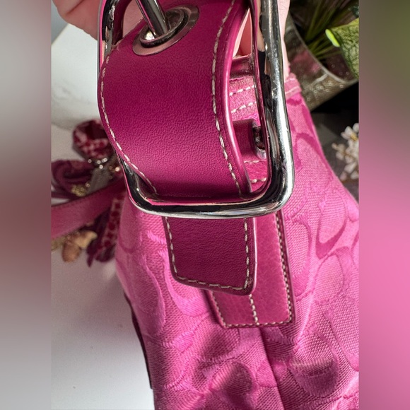 Coach Hot Pink Signature & Suede Bag #9362 - Picture 8 of 10
